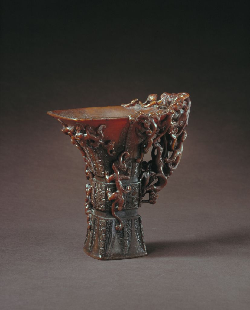 图片[1]-Hu Yunzhong rhinoceros horn carved antique cicada dragon cup-China Archive